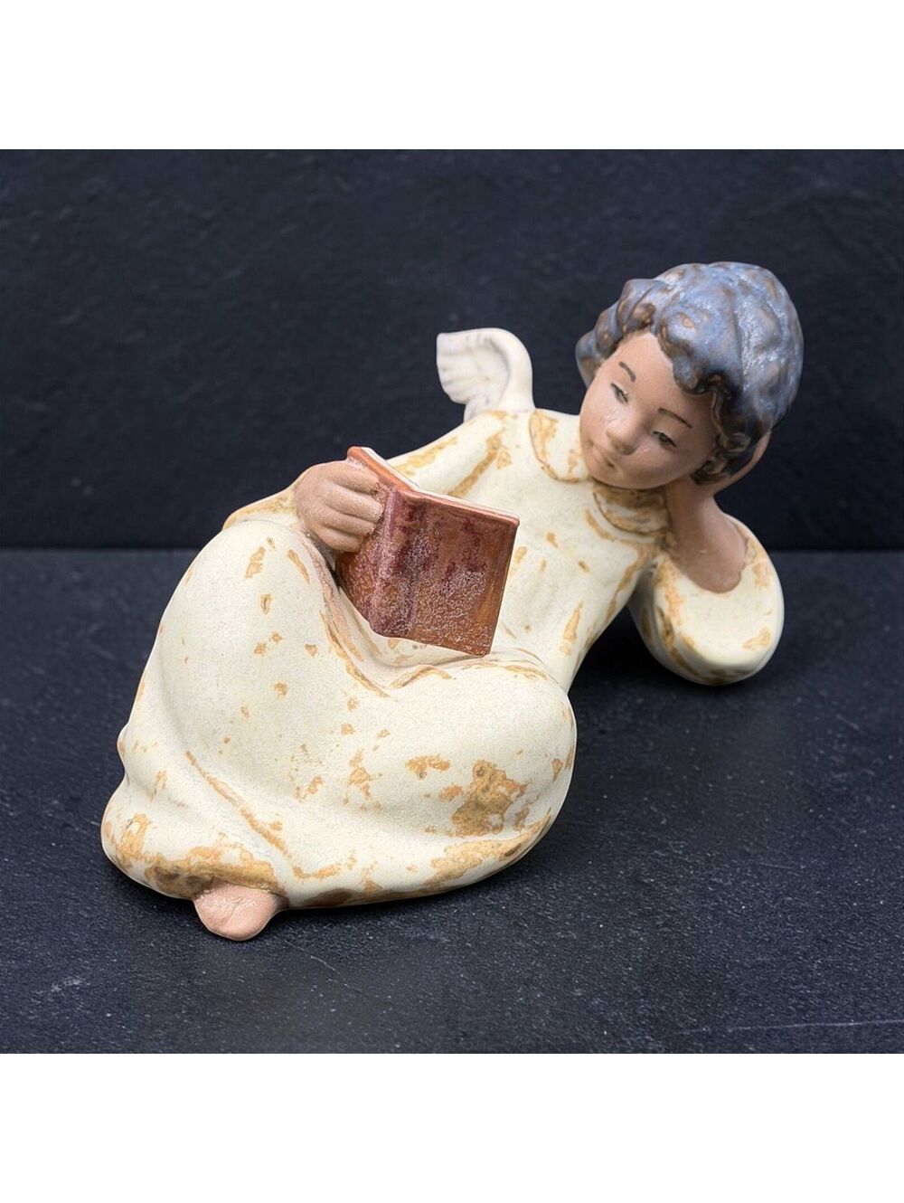 Vintage Lladro Devoted Reader #2185 Gres Angel Reading Book Figurine Made Spain